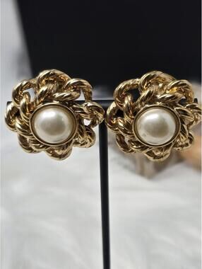 Vintage Replica Made Italy Faux Pearl Rope Twist Earrings